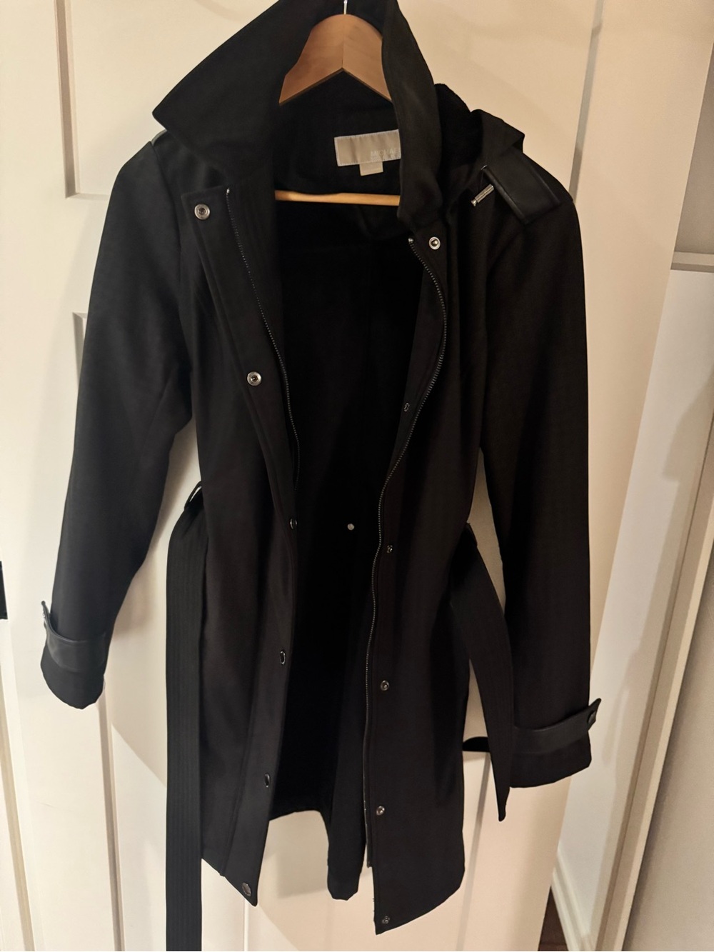 Michael Kors women's black hoodie belted trench rain coat jacket- medium
